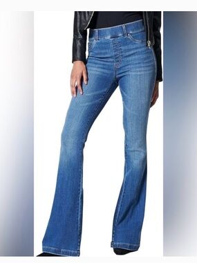 SPANX Jeans Blue Flare Leg High Waist Denim Size Large EUC